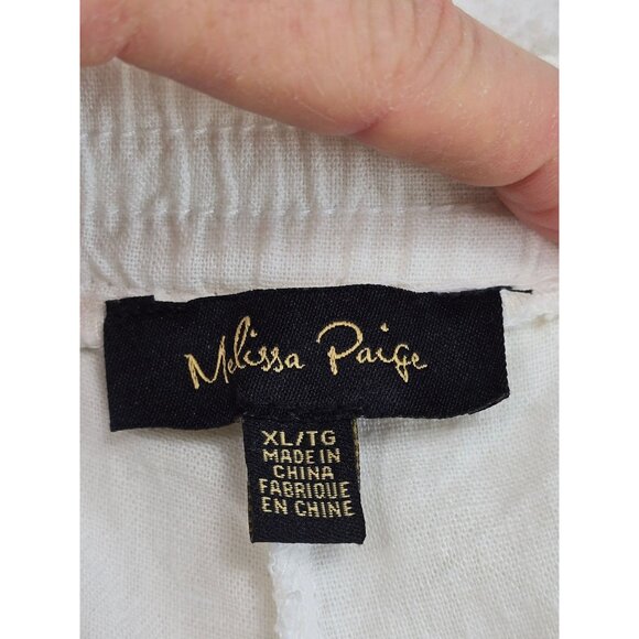 Melissa Paige White Linen Blend Drawstring Pants XL With Tassels Boho - Picture 2 of 5